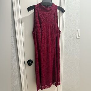 American Living Maroon Floral Lace Fit & Flare Dress